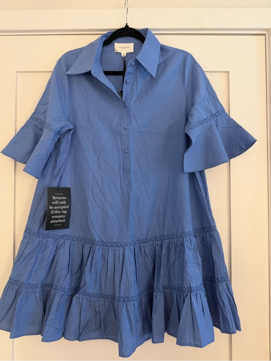 Pomander Place Dresses & Skirts - Pomander Place Blue Stripe Ruffle Tiered Shirt Dress